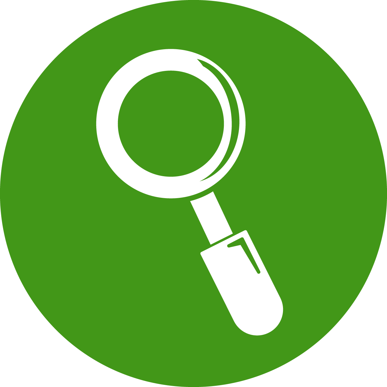 white magnifying glass in green circle to symbolize termite inspections